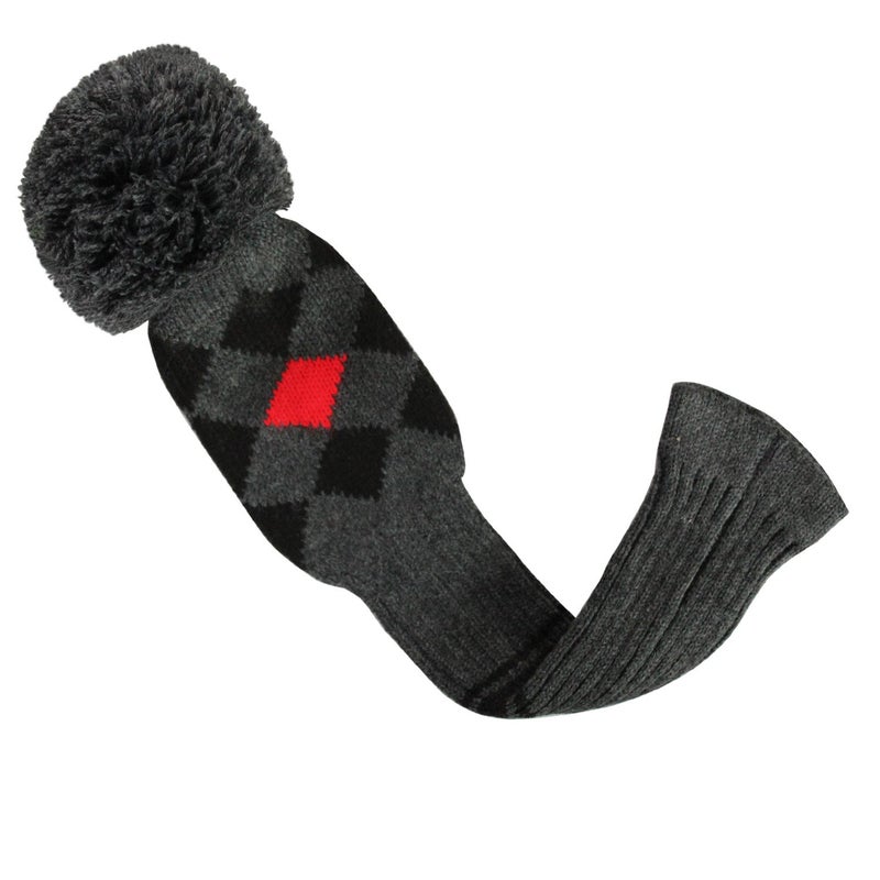 Scott Edward Grey Red Black Argyles Low-Key Style Golf Pom Pom Headcover, Long Neck, Set of 3 for Driver(460cc), Fairway Wood, Hybrid, Rotating Number Tags, Personalized Golf Accessories - Image 4